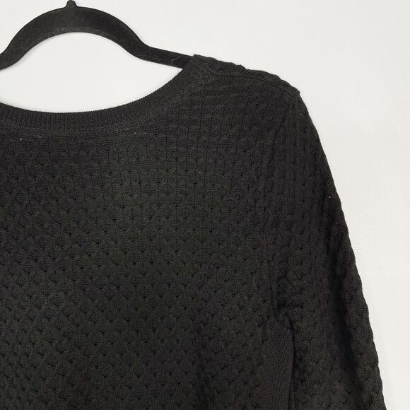 Athleta Small S Black Merino Wool Honeycomb Sweater Tunic Side Split Round Neck - Picture 5 of 12